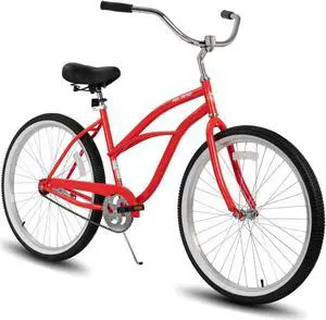 HILAND 26 Inch Womens Beach Cruiser Bike, Single Speed Commuter Bicycle with Rear Coaster Brake, Low Step-Through Frame, Comfortable Seat with Dual Springs, City Hybrid Bike for Women Men Adult