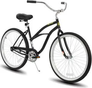 HILAND 26 Inch Womens Beach Cruiser Bike, Single Speed Commuter Bicycle with Rear Coaster Brake, Low Step-Through Frame, Comfortable Seat with Dual Springs, City Hybrid Bike for Women Men Adult, Black