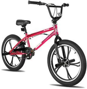 HILAND 20 Inch KIDS BMX with 3 5 Spoke for Boys Girls, High Carbon Steel Frame, 4 Pegs Single Speed 360 Degree Gyro, Multiple Colors