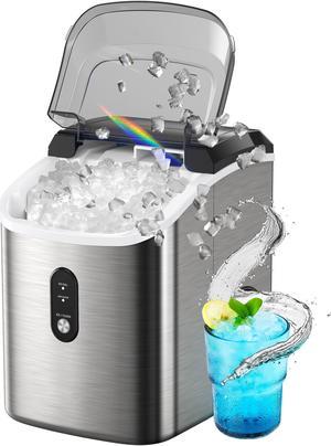 Nugget Ice Maker Countertop - Pebble Ice Maker Machine with Self-Cleaning Function, 33lbs/24H, Ice Makers for Home/Kitchen/Office, Stainless Steel