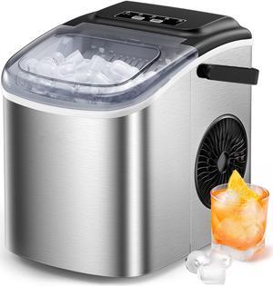 Countertop Ice Maker, 9 Cubes Ready in 6 Mins, 26lbs in 24Hrs, Self-Cleaning Ice Machine with Ice Scoop and Basket, 2 Sizes of Bullet Ice for Home Kitchen Office Bar Party, Stainless Steel