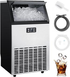 Commercial Ice Maker Machine, Creates 100lbs in 24H, 33lbs Ice Storage Capacity, Stainless Steel Freestanding Ice Maker with Auto Self-Cleaning for Home Office Bar Parties