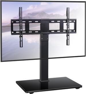 Swivel TV Stand: Universal Table Top Stand for 37-70 inch LCD LED TVs - Height Adjustable TV Mount with Tempered Glass Base - VESA 600x400mm - Supports up to 88lbs