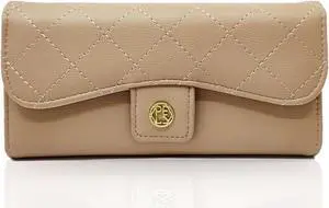 Sophisticated Womens Trifold Wallet - Long Clutch Style, PU Leather, Essential Organizers, Timeless Black Khaki