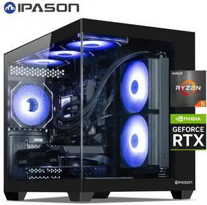 IPASON Gaming Desktop PC , Ryzen5 9600X, Geforce RTX 5060 Ti ,MSI B650M 32GB DDR5 1TB NVMe SSD, 650W GOLD PSU, Wi-Fi,Liquid Cooler,ARGB Fans , Windows 11  ,Prebuilt Gaming Pc New compute