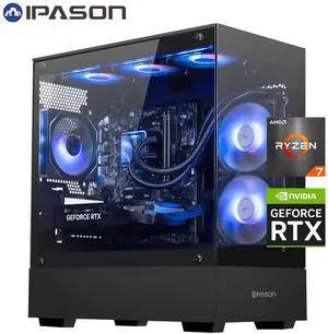 IPASON Gaming PC AMD Ryzen7 9700X, Geforce RTX5060 Ti 16G, 1TB NVME SSD, 32GB DDR5 RAM , 650W GOLD PSU ,240MM AIO liquid cooler , MSI B650M , Windows 11 , WIFI, Prebuilt Gaming Pc New computer