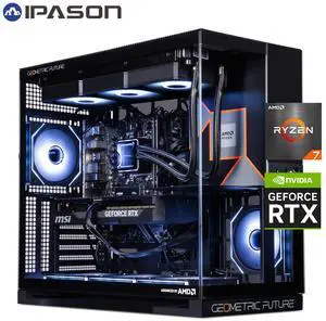 IPASON Gaming Desktop, Ryzen 7 7800X3D, NVIDIA RTX5070 12GB,32GB DDR5 RAM, 1TB M.2 NVMe,Windows 11 home,WIFI,360MM Liquid Cooler, ARGB Fans, AI Ready,850W Gold PSU, Prebuilt Gaming Pc