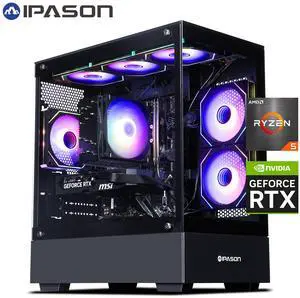 IPASON Ryvex Gaming Desktop PC , Ryzen5 9600X, Geforce RTX 5060 Ti ,MSI B650M 32GB DDR5 1TB NVMe SSD, 650W GOLD PSU, Wi-Fi,ARGB Fans , Windows 11  ,Prebuilt Gaming Pc New compute