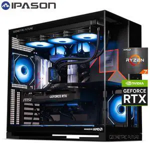 IPASON Zyron Gaming Desktop, AMD Ryzen7 9800X3D, NVIDIA RTX5080 16G, 32GB DDR5 RAM, 2TB M2 NVMe, Windows 11 ,WIFI, 360mm Liquid Cooler, ARGB Fans, AI Ready,1250W Gold PSU, Prebuilt Gaming Pc