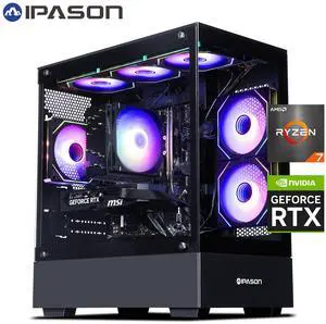 IPASON Ryvex Gaming desktop PC AMD Ryzen7 9700X, Geforce RTX5060 Ti 16G, 1TB NVME SSD, 32GB DDR5 RAM , 650W GOLD PSU , Windows 11 , WIFI, Prebuilt Gaming Pc New computer
