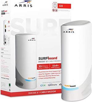 arris surfboard s33 docsis 3.1 multi-gigabit cable modem with 2.5 gbps ethernet port, approved for cox, xfinity, spectrum & others.