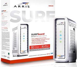 arris surfboard sb8200 docsis 3.1 gigabit cable modem, approved for cox, xfinity, spectrum & others , white , max internet speed plan 2000 mbps