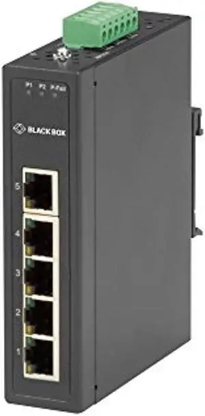 black box extr switch - (5) 10/100-mbps rj45, 12-48v dc-power