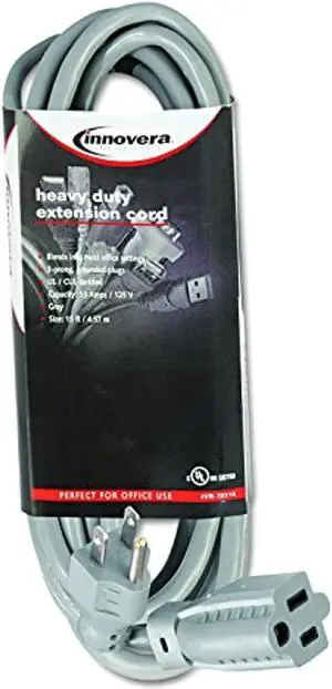 innovera 72215 indoor heavy-duty extension cord, 15-feet, gray