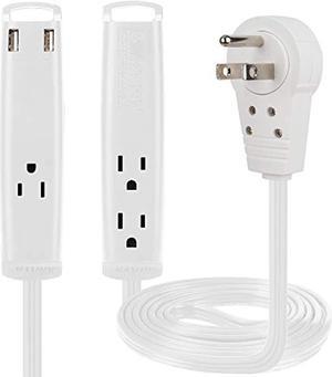 maximm 360 rotating flat plug usb charging extension cord, 3 ft multi 3 outlets 2 usb charging ports extension cable, great for cruise ship 3.4a, grounded, 16 awg, ul approved, whi