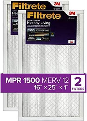 filtrete 16x25x1, ac furnace air filter, mpr 1500, healthy living ultra allergen, 2-pack (exact dimensions 15.69 x 24.69 x 0.78)