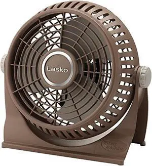 lasko 505 small desk fan with10-inch pivoting head, portable electric plug-in table fan creates a quiet personal cooling breeze, ideal for travel, bedroom, dorm, and office - bronz