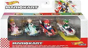hot wheels mario kart vehicle 4-pack, set of 4 fan-favorite characters includes 1 exclusive model, collectible gift for kids & fans ages 3 years old & up