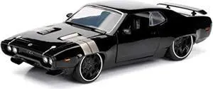 jada toys fast & furious 1:24 dom's plymouth gtx die-cast car, toys for kids and adults, black, standard