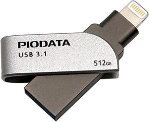 piodata ixflash 512gb iphone ipad flash drive usb 3.0 apple mfi certified lightning connector, external storage memory expansion for ios devices, windows and mac, gray