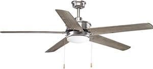 progress lighting p2574-8130k protruding mount, 5 driftwood blades ceiling fan with 18 watts light, antique nickel