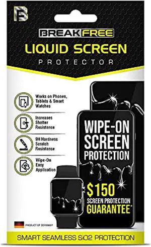 break free liquid glass screen protector with $150 coverage | wipe on scratch and shatter resistant nano protection for all phones tablets and smart watches - universal fit