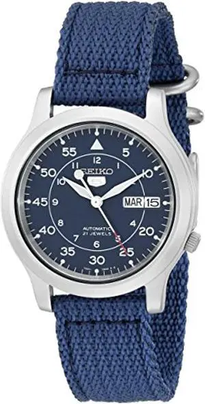 seiko men's snk807 seiko 5 automatic stainless steel watch with blue canvas band