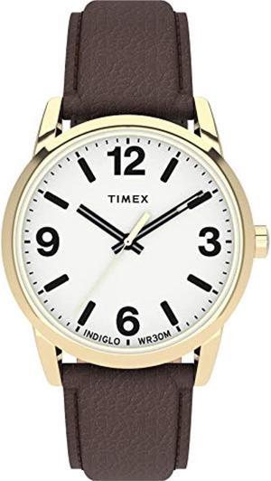 timex men's easy reader bold 38mm watch - gold-tone case white dial with brown leather strap