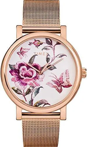 timex women's tw2u19500 full bloom 38mm rose gold-tone/pink stainless steel mesh bracelet watch