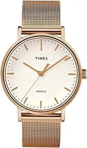 timex women's fairfield 37mm watch - rose gold-tone & cream with rose gold-tone stainless steel mesh bracelet