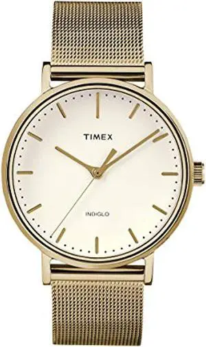 timex women's fairfield 37mm watch - gold-tone & cream with gold-tone stainless steel mesh bracelet