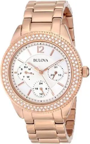 bulova women's 97n101 swarovski crystal rose gold tone watch
