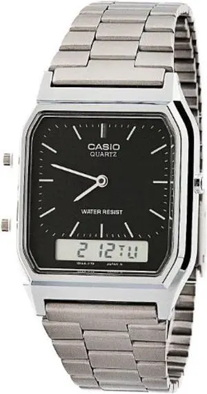 casio aq-230a-1d casio silver & black dual time watch - silver / silver digit / black / one size