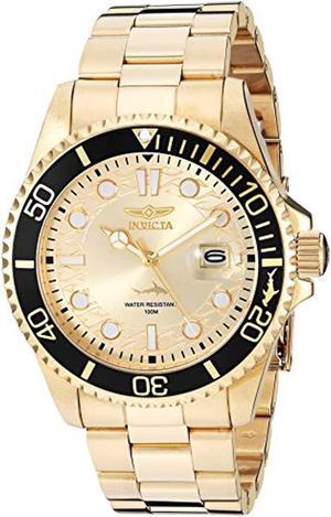 invicta men's pro diver quartz watch with stainless steel strap, gold, 22 (model: 30025)