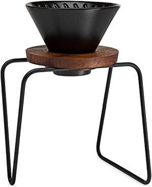 chefwave artisan series pour-over coffee maker set with ceramic cone, wood ring and stainless steel stand, 1-2 cup personal size