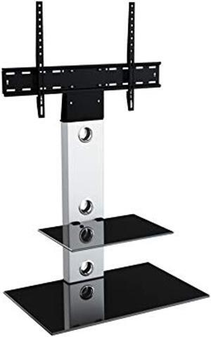 avf fsl700les-a lesina tv stand with tv mount column, silver w/black tempered glass shelf, fits 32 inch, 37 inch, 39 inch, 40 inch, 42 inch, 46 inch, 47 inch, 50 inch, 55 inch, 60 inch, 65 inch