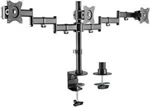 rocelco premium triple monitor desk mount - vesa pattern fits 13" - 27" led lcd flat computer screen - three articulated full motion adjustable arms - grommet and c clamp - black (r dm3)