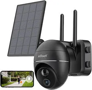 security camera outdoor, solar powered 360 ptz wireless outdoor security camera, iegeek wifi security camera with pan 355 tilt 120, 15000mah 1080p, pir motion detection, 2-way talk, ip65 (black)