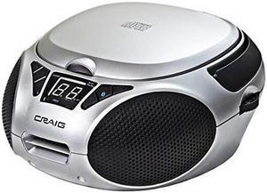 craig cd6925bt-sl portable top-loading stereo cd boombox with am/fm stereo radio and bluetooth wireless technology in silver | led display | programmable cd player | cd-r/cd-w compatible | aux port |