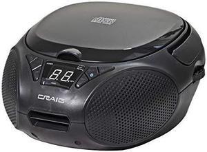 craig cd6925bt-bk portable top-loading stereo cd boombox with am/fm stereo radio and bluetooth wireless technology in black | led display | programmable cd player | cd-r/cd-w compatible | aux port |