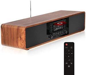 keiid cd player for home with bluetooth stereo system wooden desktop speakers fm radio usb sd aux remote control, 28 inch long 20 pounds weight