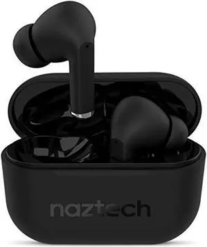 naztech xpods pro true wireless bt 5.0 earbuds w/portable wireless charging case, noise cancelling mic, comfortable design for commute, home office, sports, jogging (black)