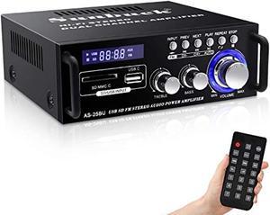 180w wireless bluetooth stereo amplifier, sunbuck dual channel sound power audio receiver w/usb, sd card, fm radio for home theater entertainment speakers with remote control (as-25bu)