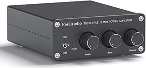 fosi audio tb10a 2 channel stereo audio amplifier receiver mini hi-fi class d integrated amp 2.0ch for home speakers 100w x 2 with bass and treble control tpa3116(with power supply)