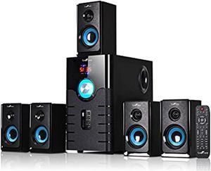 befree sound 5.1 channel bluetooth surround sound speaker system in blue