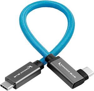 kondor blue usb c to usb c braided cable | fast charging 100w | fast data transfer 10gbps | 6k ssd video recording for bmpcc 4k/6k z cam + more | samsung t5/t7 (right angle, 12")