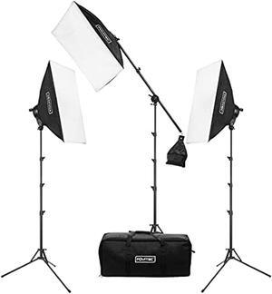 fovitec spectra 3-light led continuous softbox lighting kit for photography and video production with 11 25w led lamps, 2 20" x 28" softboxes, 1 boom arm, carrying bag and more