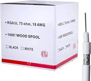 five star cable rg6 shielded 1000 ft coaxial cable etl listed for use with audio/video, radio frequency, and catv/matv antenna transmission cable (1000 ft, white)