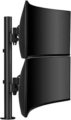 atdec awms-2-lth75-h-b dual stack heavy monitor desk mount - flat and curved up to 49in - vesa 75x75, 100x100 - tool-free adjustable monitor height, tilt, pan - quick display release, black
