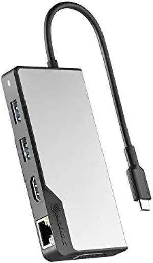 alogic usb-c fusion max hub, 6-in-1 type c adapter, 4k hdmi, vga, usb a 3.1 with 100w power delivery, usb a 3.1, gigabit ethernet, compatible with macbook pro/air and ipad pro/air